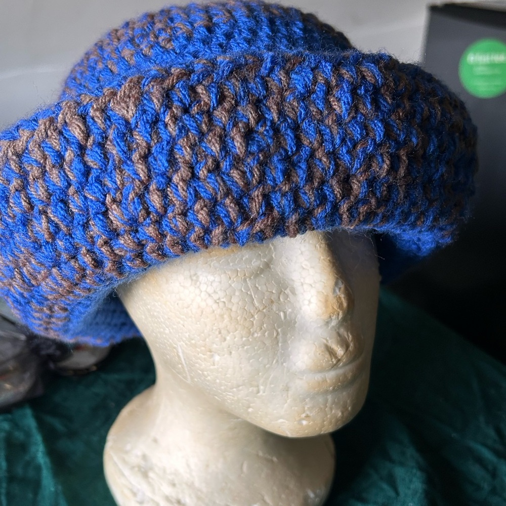 Cozy Blue and grey Crochet Hat
